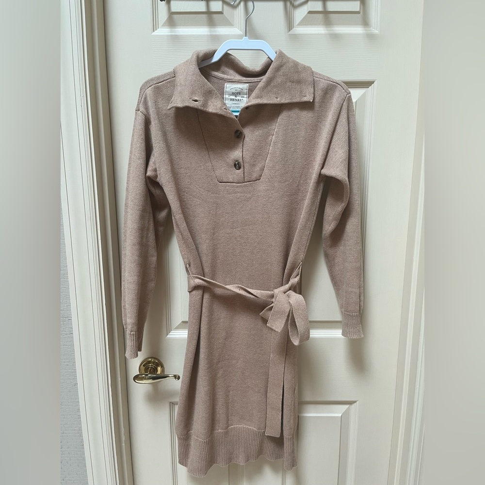 Beige/carmel Knit Hope and Henry Sweater Dress with Belt